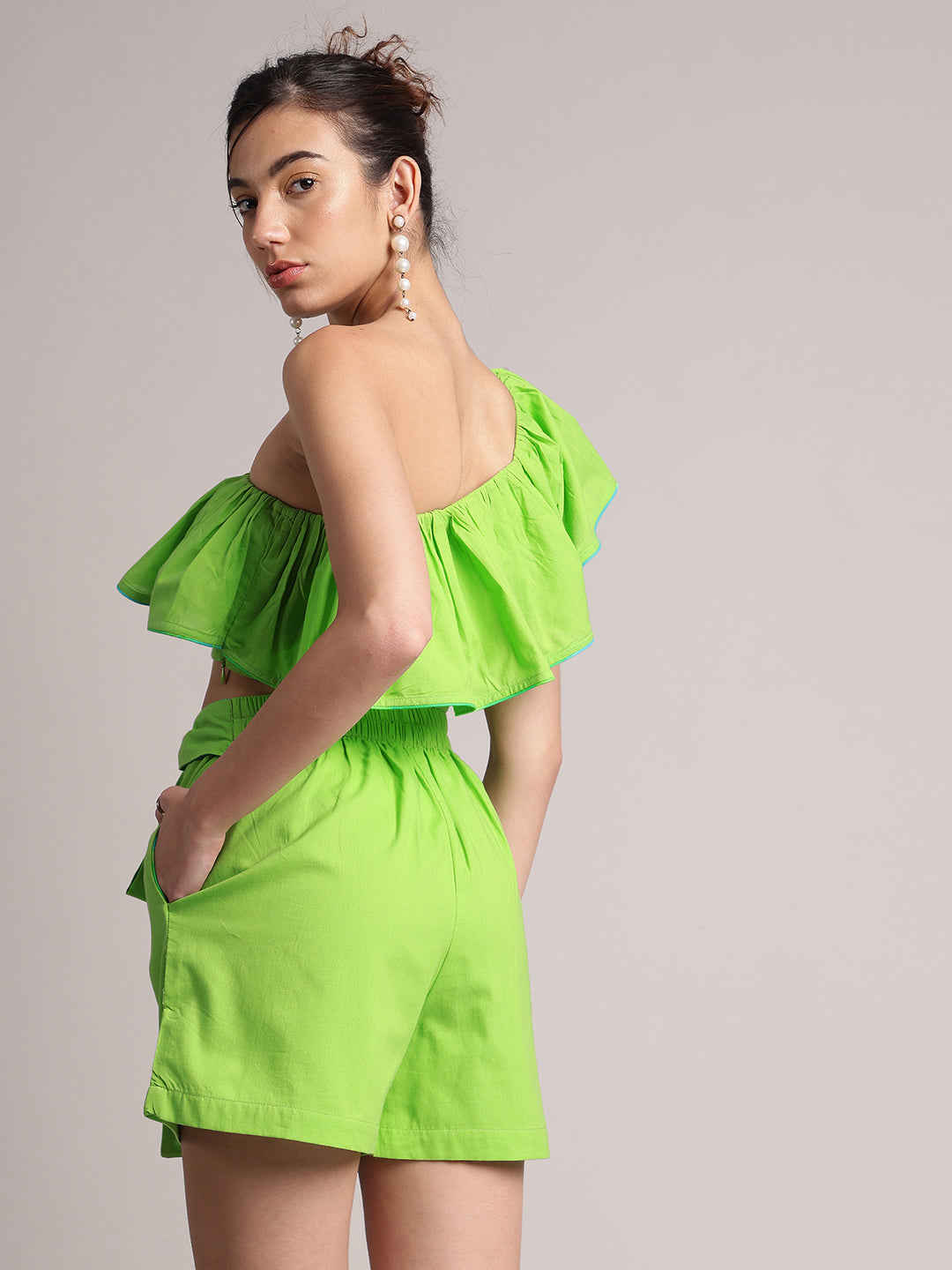 Zaccai Women's Green Cambric Solid Co-Ords - Swadesiicart