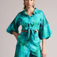 Zaccai Women's Aqua Cambric Abstract Co-Ords - Swadesiicart