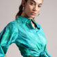 Zaccai Women's Aqua Cambric Abstract Co-Ords - Swadesiicart