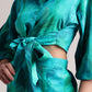 Zaccai Women's Aqua Cambric Abstract Co-Ords - Swadesiicart
