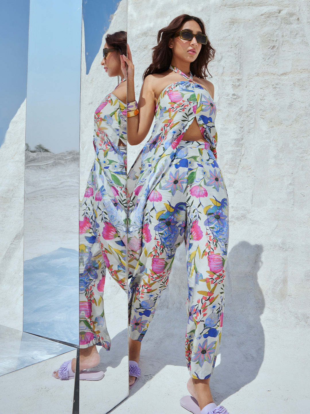 Zaccai Women's Multi Muslin Floral Co-Ords - Swadesiicart