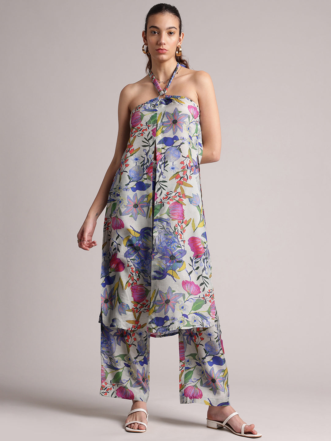 Zaccai Women's Multi Muslin Floral Co-Ords - Swadesiicart