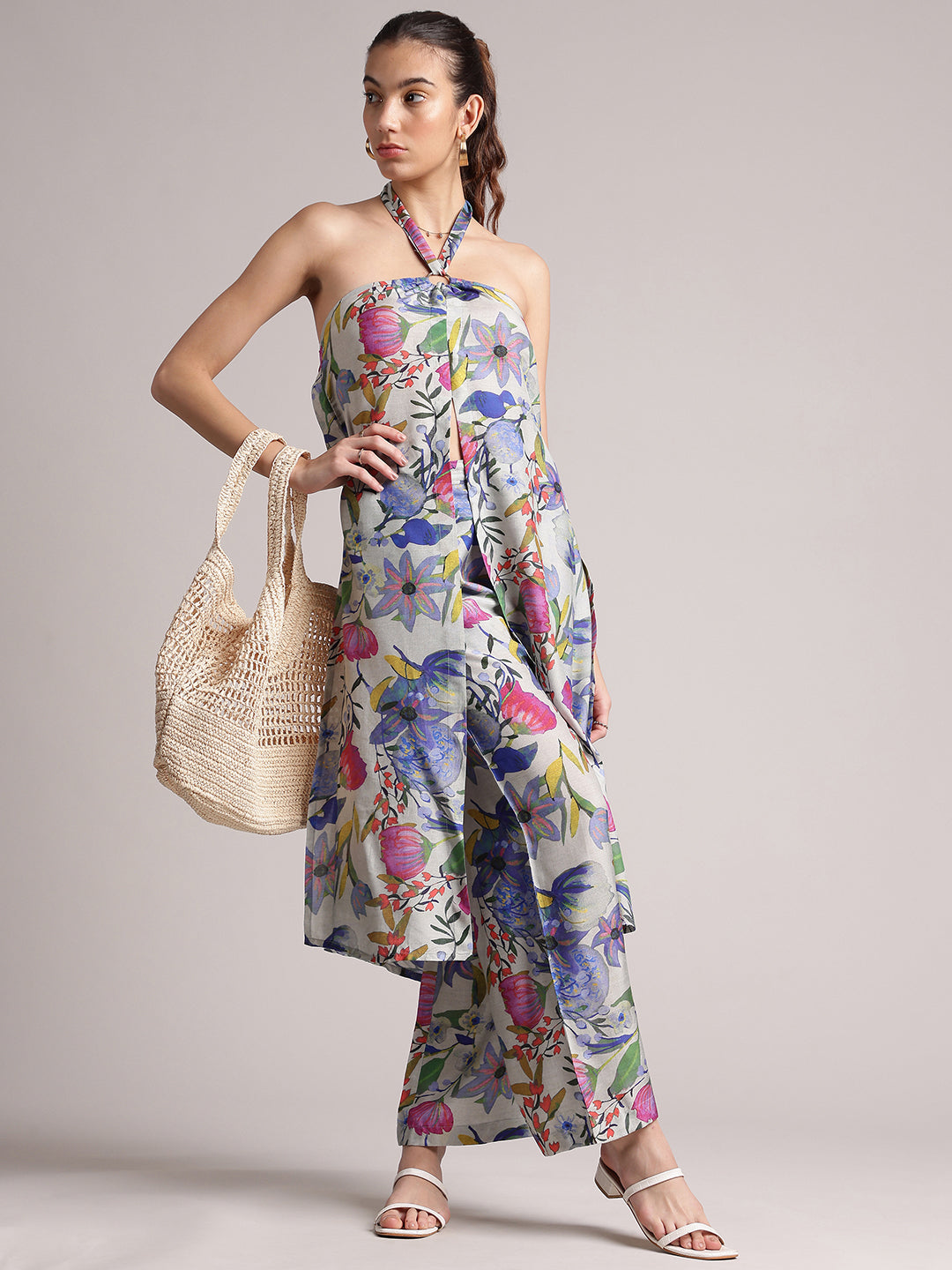Zaccai Women's Multi Muslin Floral Co-Ords - Swadesiicart