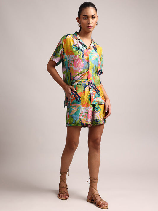 Zaccai Women's Multi Muslin Tropical Co-Ords - Swadesiicart