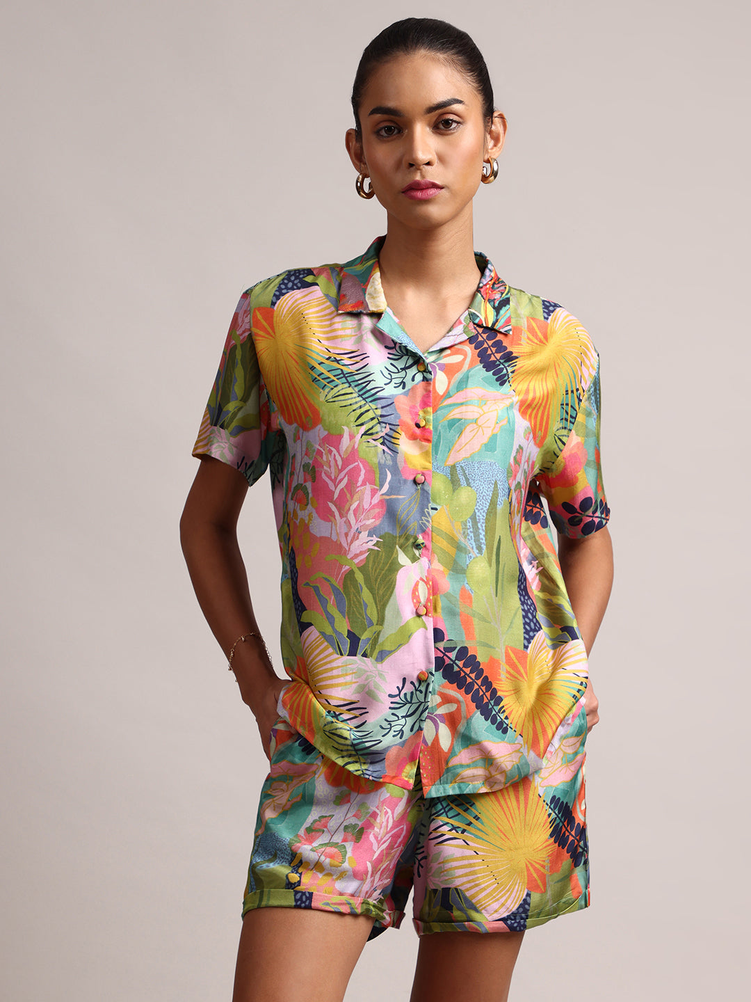 Zaccai Women's Multi Muslin Tropical Co-Ords - Swadesiicart