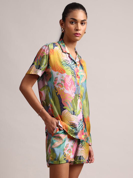 Zaccai Women's Multi Muslin Tropical Co-Ords - Swadesiicart