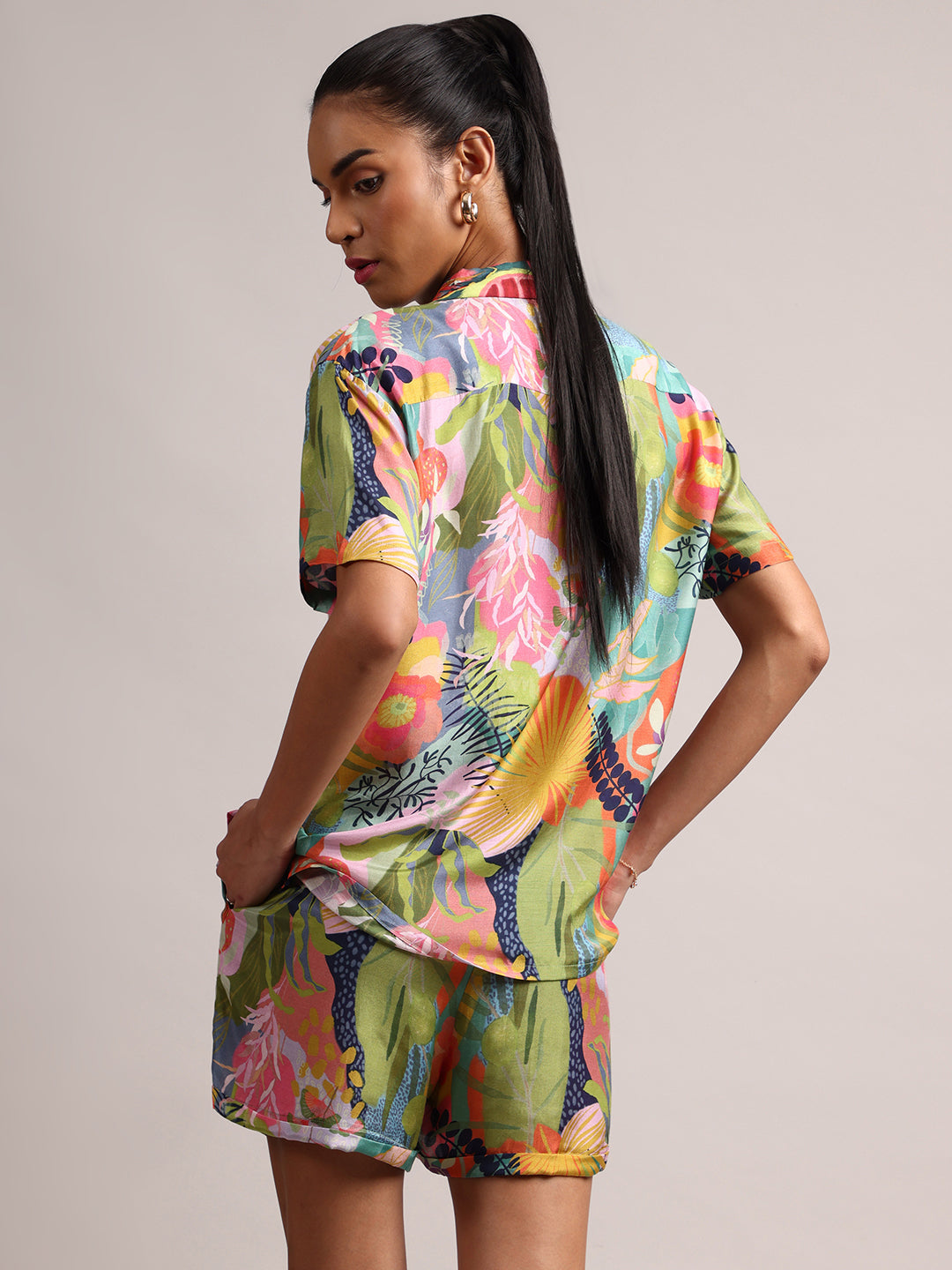 Zaccai Women's Multi Muslin Tropical Co-Ords - Swadesiicart