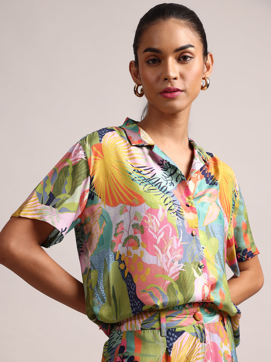Zaccai Women's Multi Muslin Tropical Co-Ords - Swadesiicart