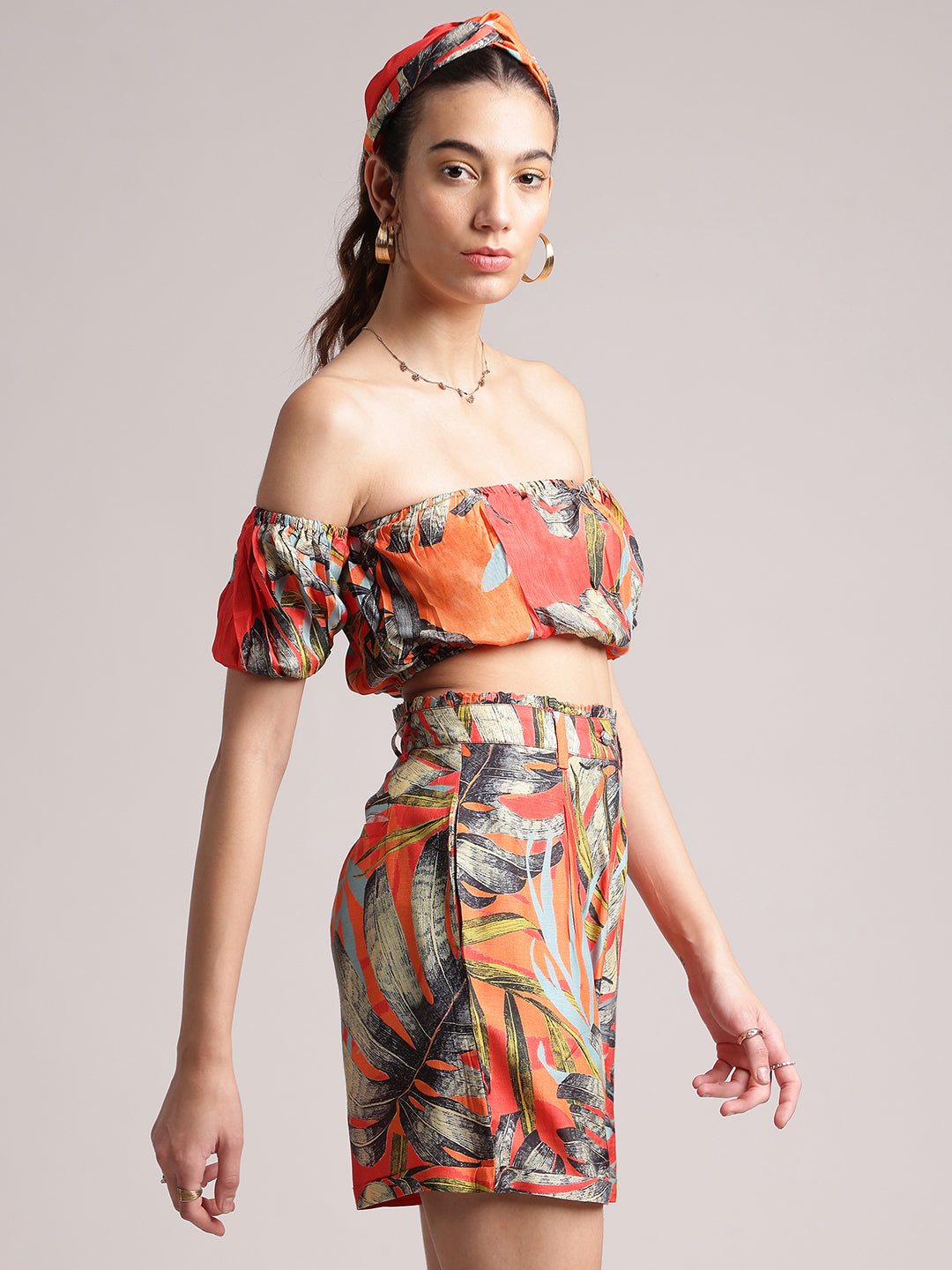 Zaccai Women's Orange Muslin Tropical Co-Ords - Swadesiicart
