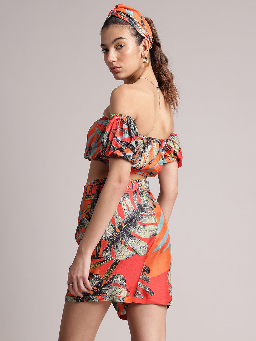 Zaccai Women's Orange Muslin Tropical Co-Ords - Swadesiicart