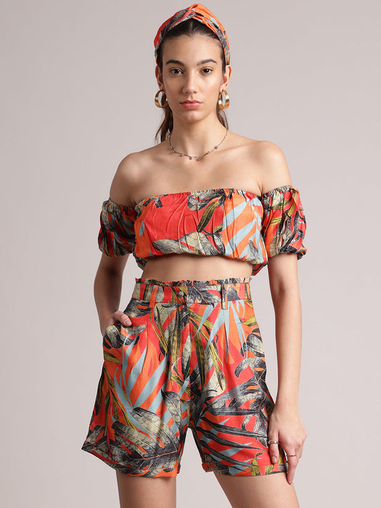 Zaccai Women's Orange Muslin Tropical Co-Ords - Swadesiicart