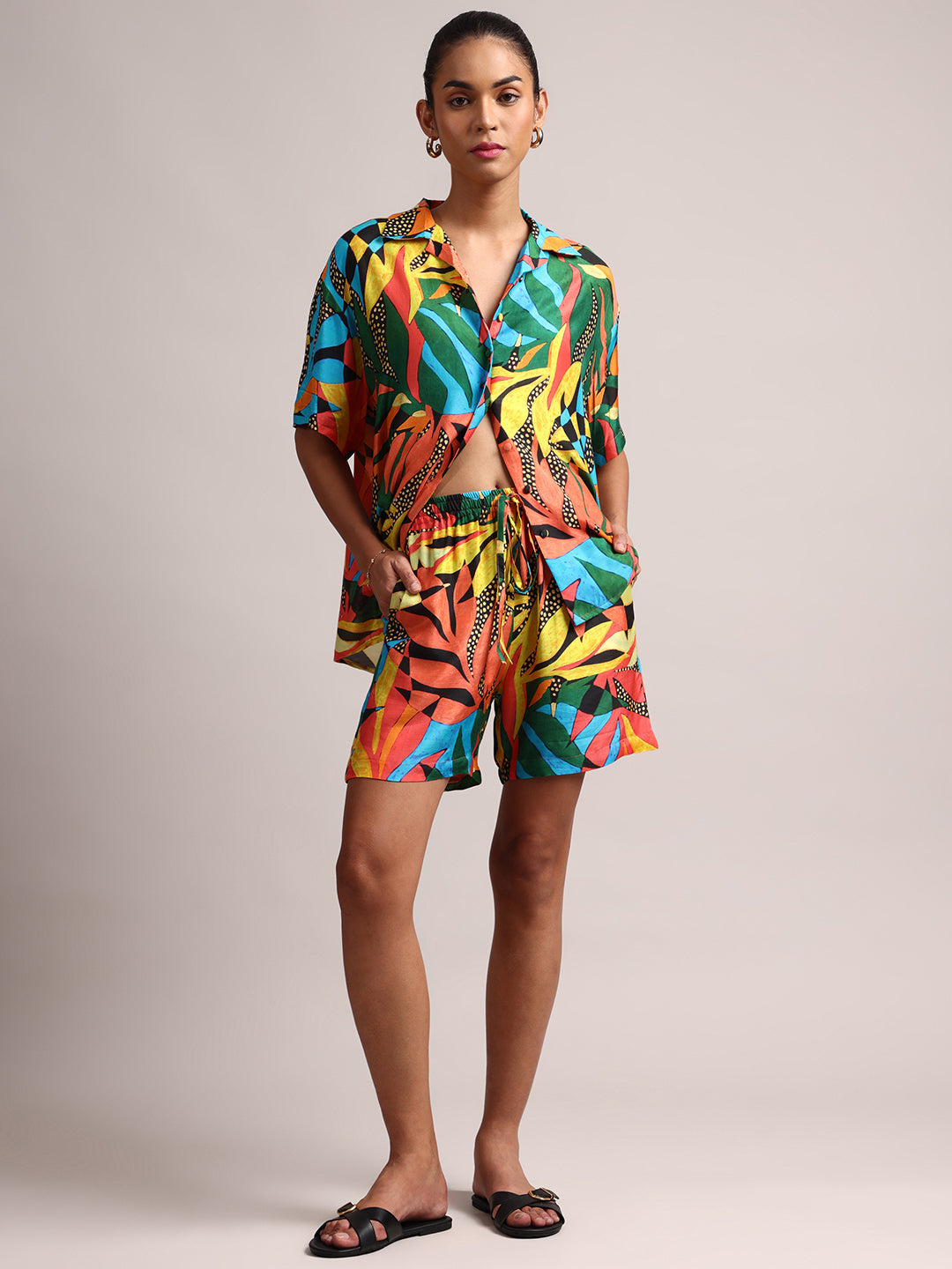 Zaccai Women's Multi Muslin Tropical Co-Ords - Swadesiicart