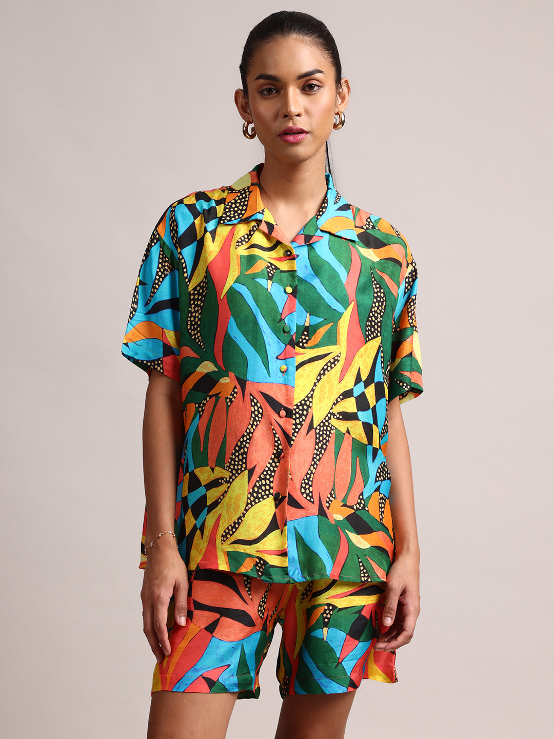 Zaccai Women's Multi Muslin Tropical Co-Ords - Swadesiicart