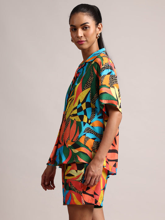 Zaccai Women's Multi Muslin Tropical Co-Ords - Swadesiicart