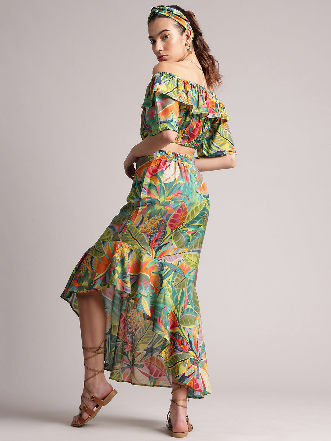Zaccai Women's Green Muslin Tropical Co-Ords - Swadesiicart