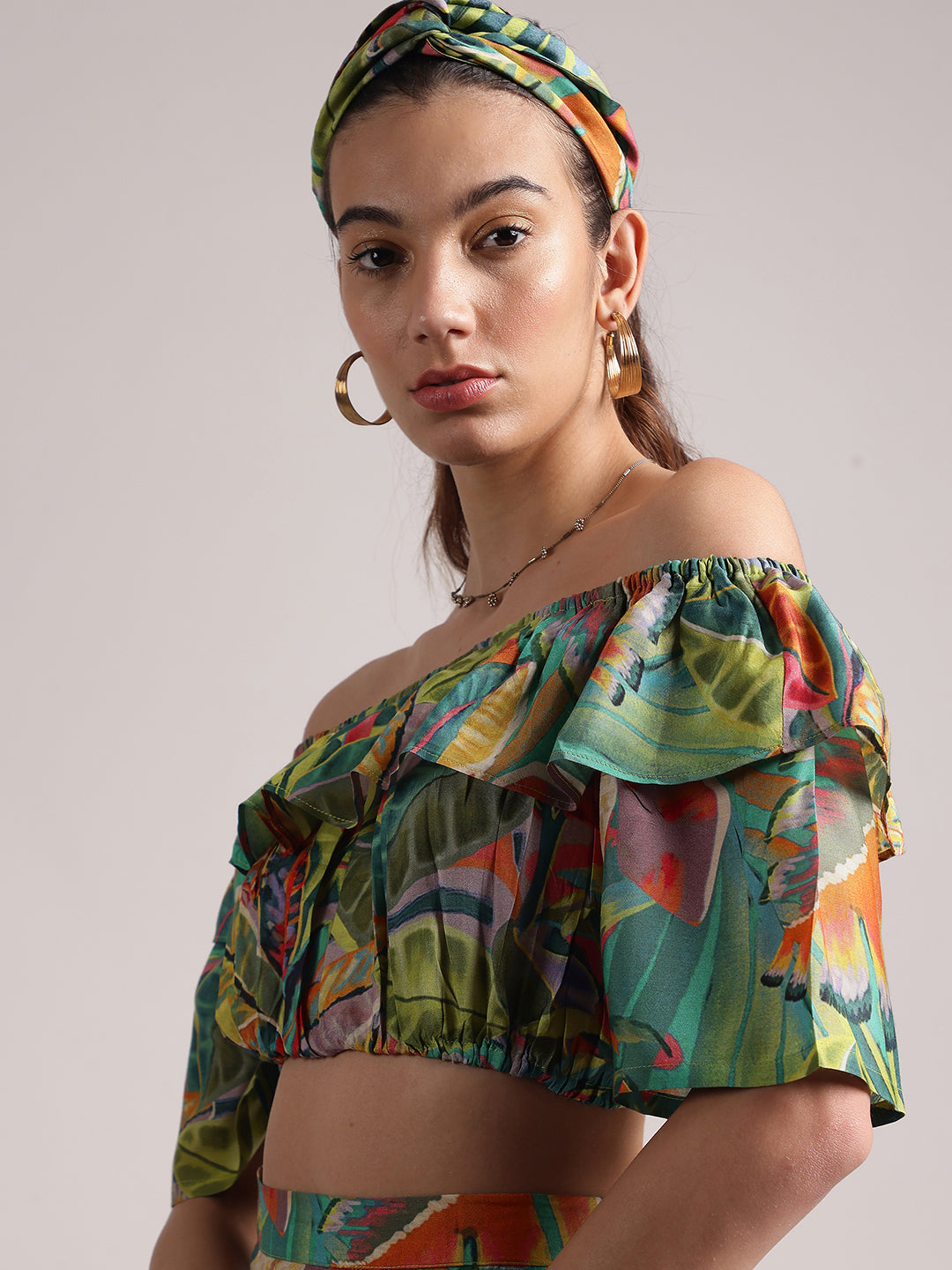 Zaccai Women's Green Muslin Tropical Co-Ords - Swadesiicart