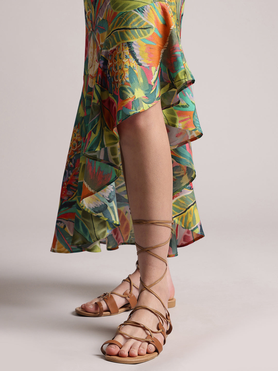 Zaccai Women's Green Muslin Tropical Co-Ords - Swadesiicart