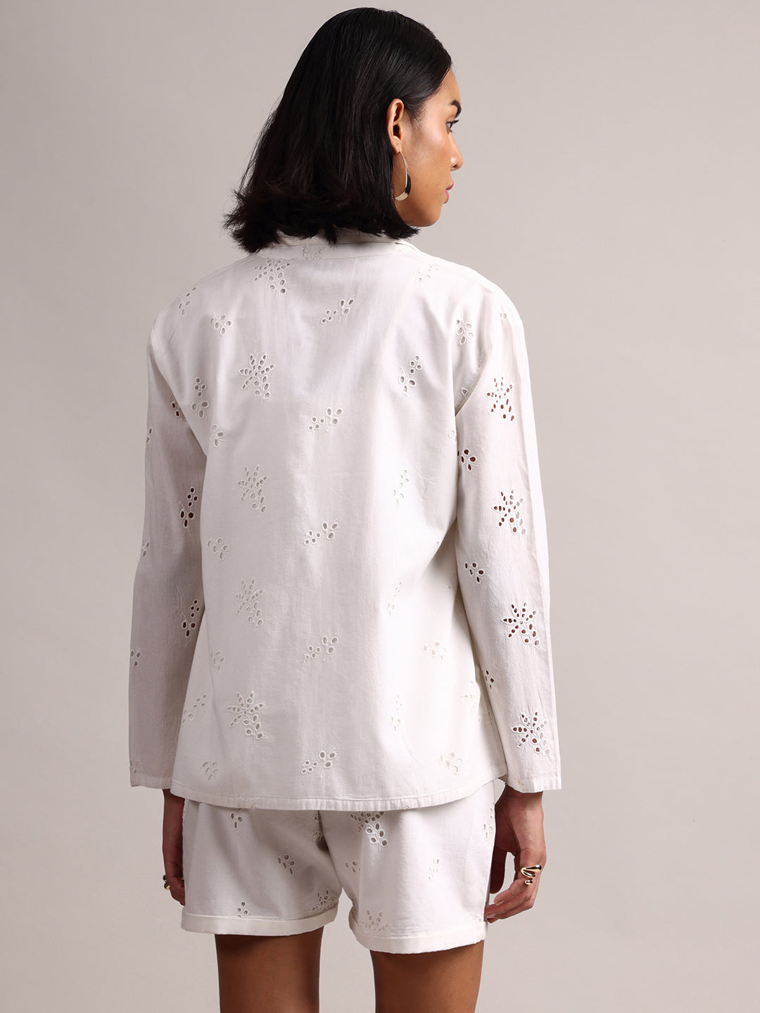 Zaccai Women's White Cambric Schiffli Co-Ords - Swadesiicart