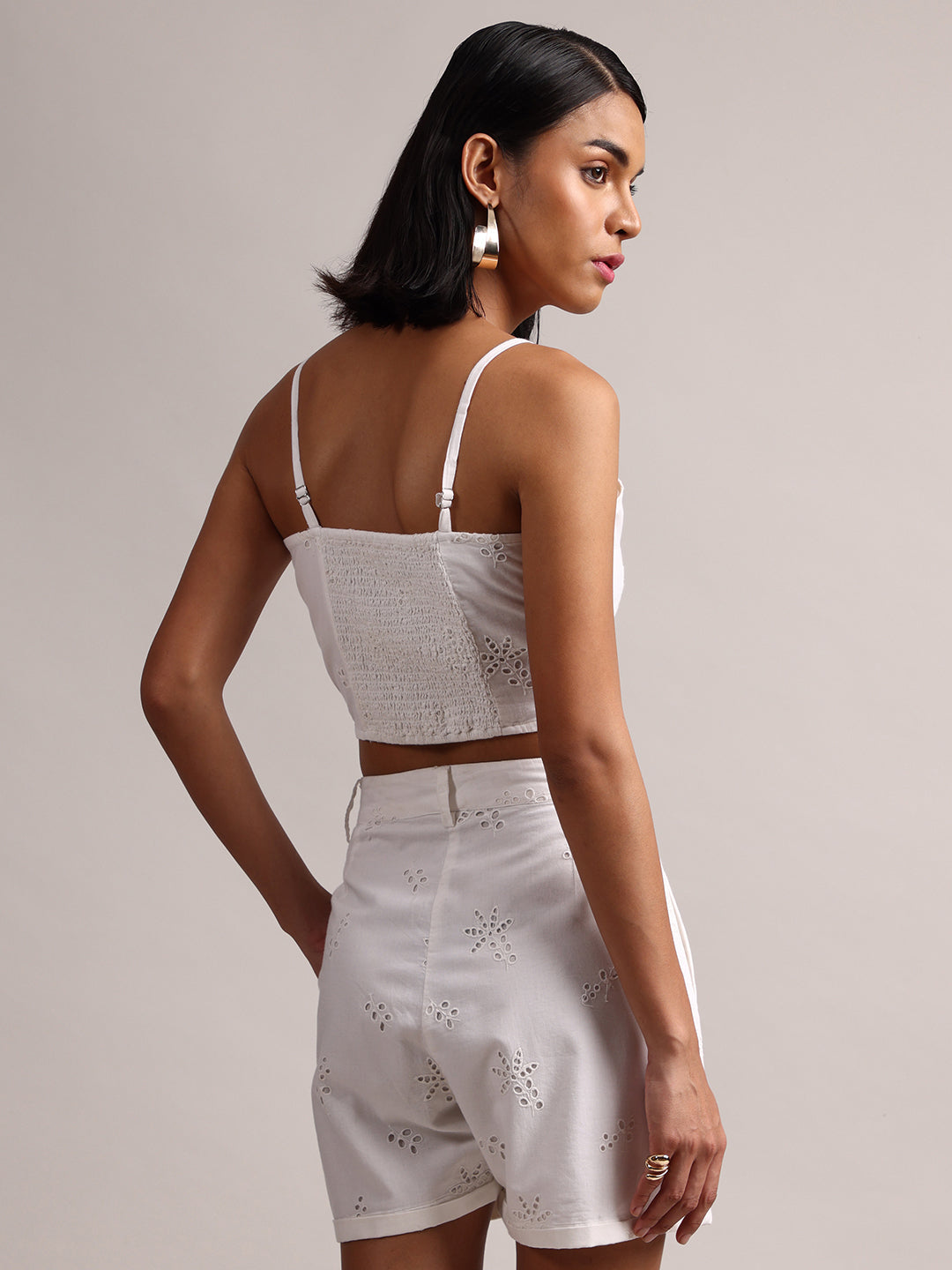 Zaccai Women's White Cambric Schiffli Co-Ords - Swadesiicart