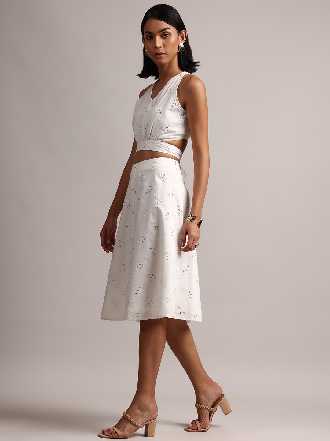 Zaccai Women's White Cambric Schiffli Co-Ords - Swadesiicart