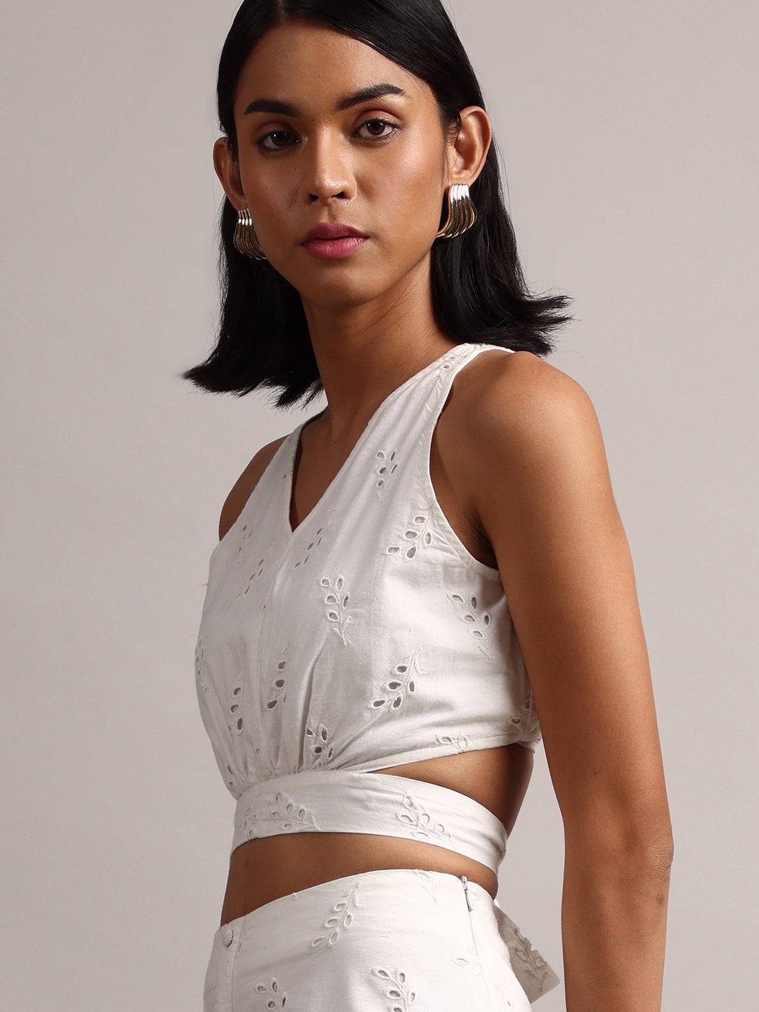 Zaccai Women's White Cambric Schiffli Co-Ords - Swadesiicart