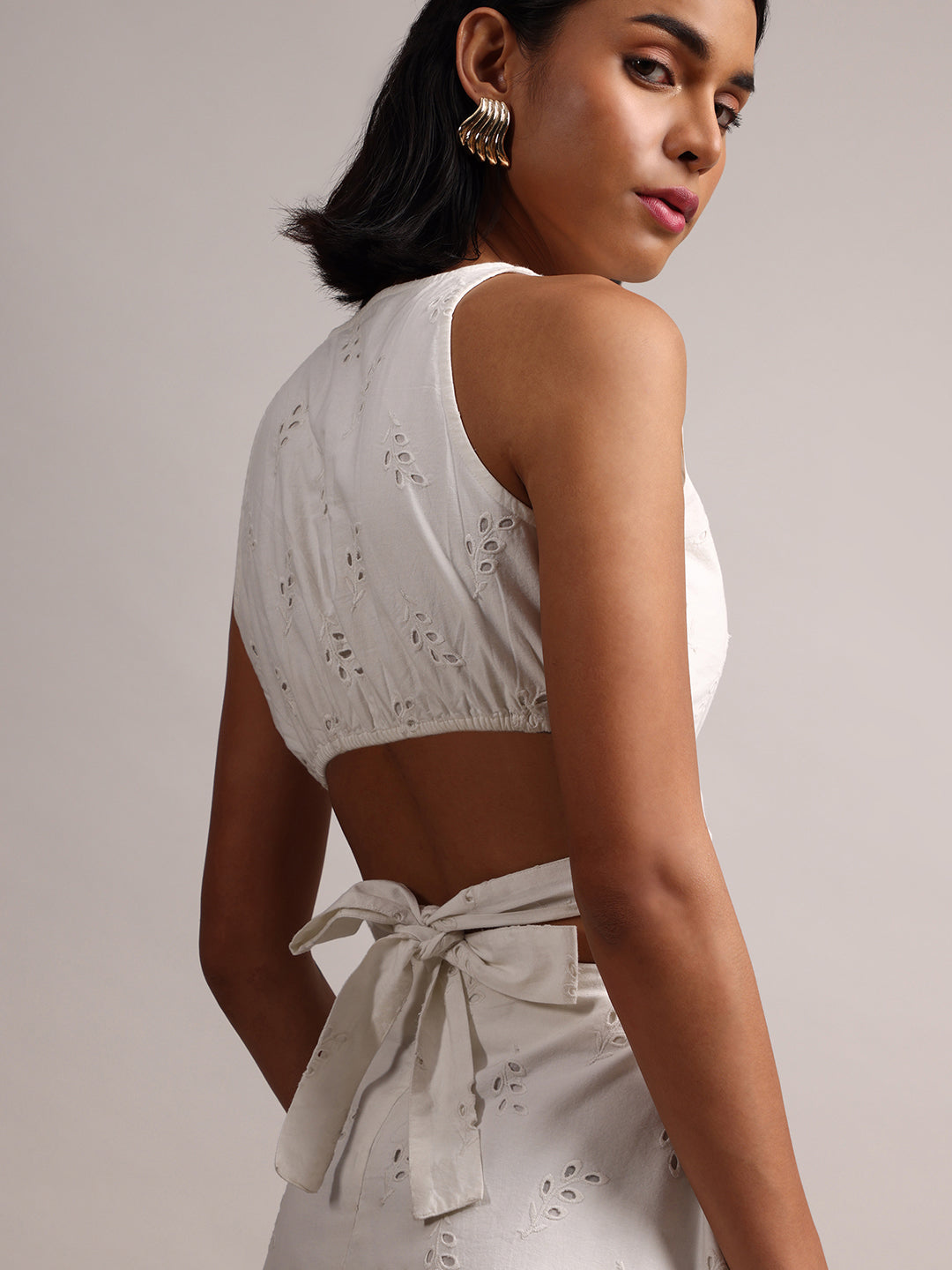 Zaccai Women's White Cambric Schiffli Co-Ords - Swadesiicart