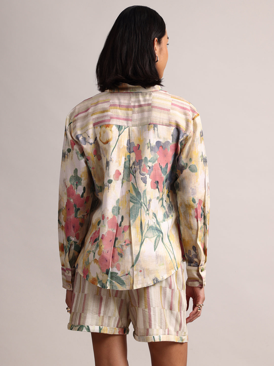 Zaccai Women's Yellow Linen Floral Co-Ords - Swadesiicart