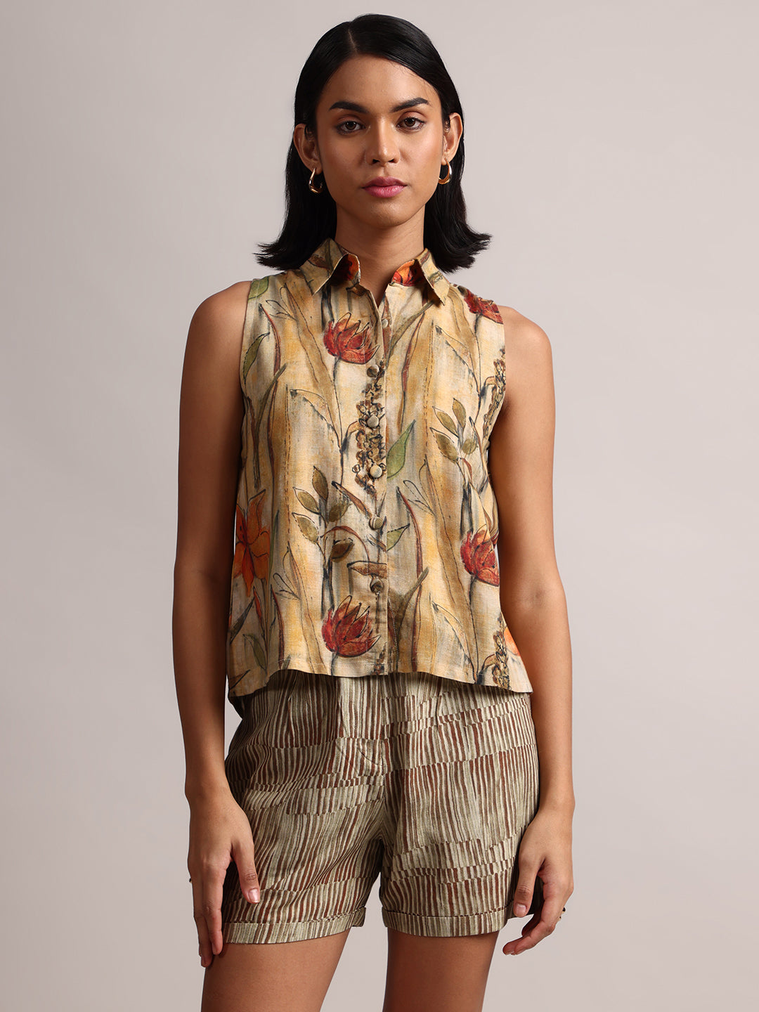 Zaccai Women's Yellow Linen Floral Co-Ords - Swadesiicart