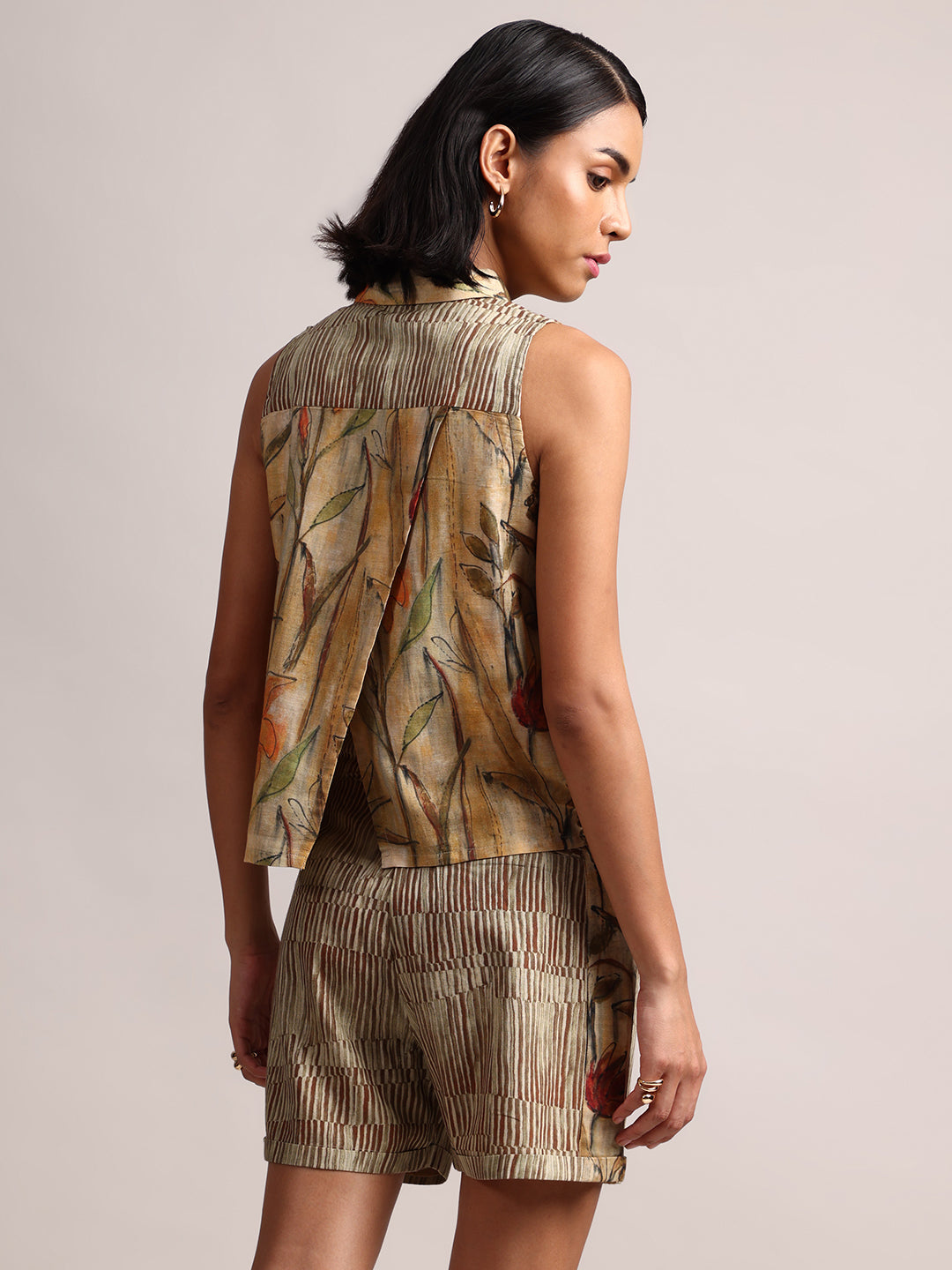 Zaccai Women's Yellow Linen Floral Co-Ords - Swadesiicart