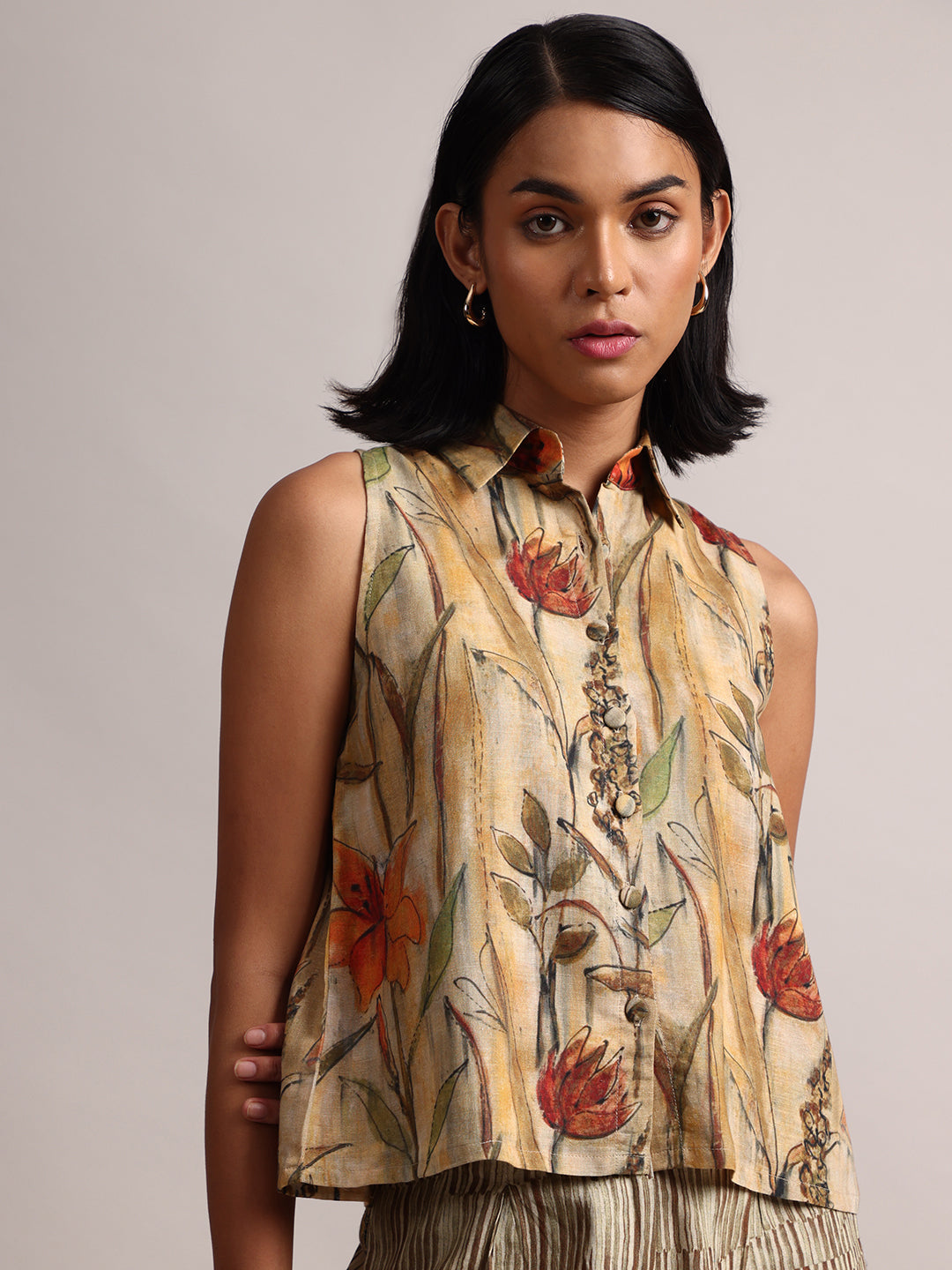 Zaccai Women's Yellow Linen Floral Co-Ords - Swadesiicart