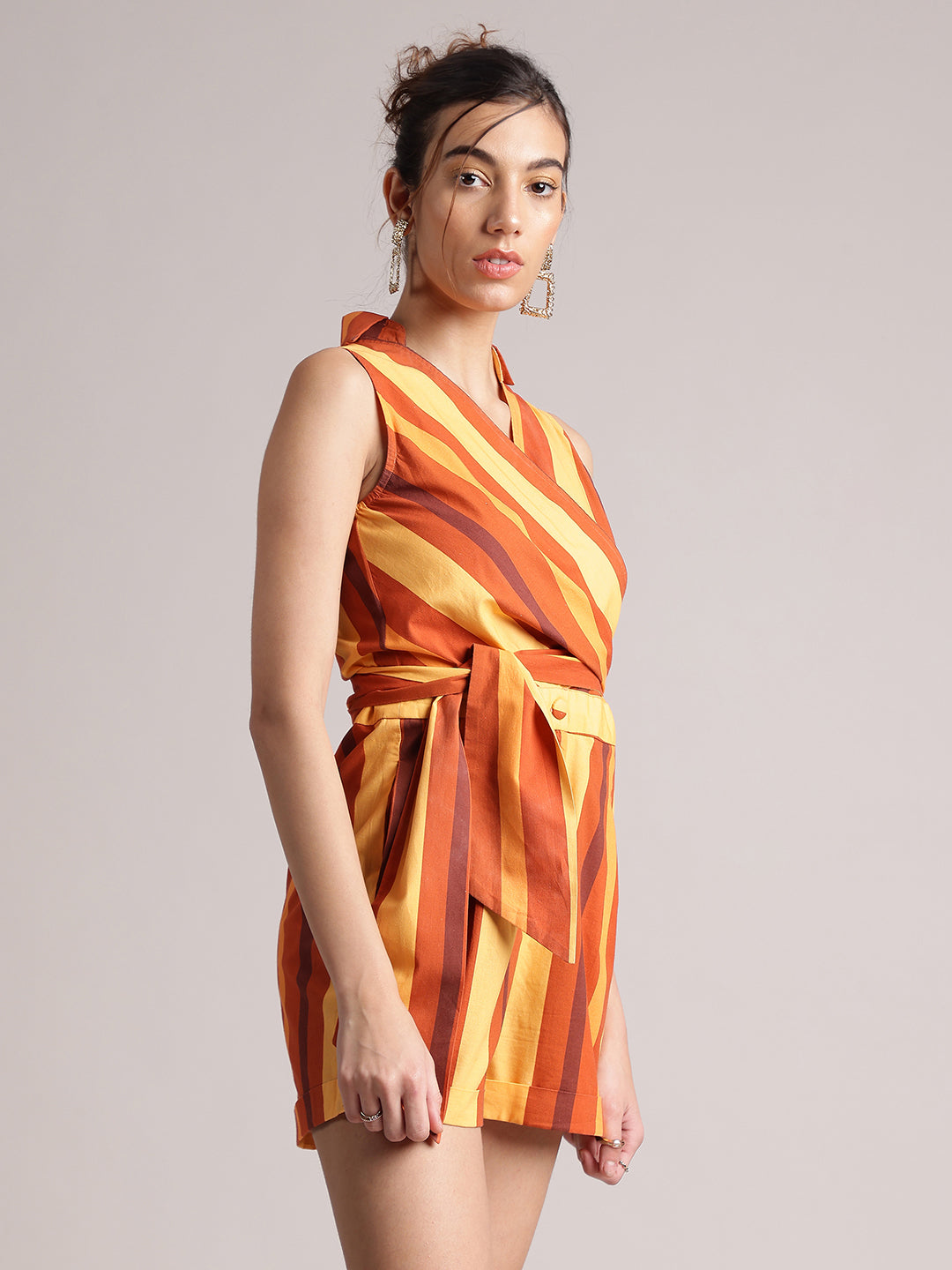 Zaccai Women's Rust Poplin Striped Jumpsuit - Swadesiicart