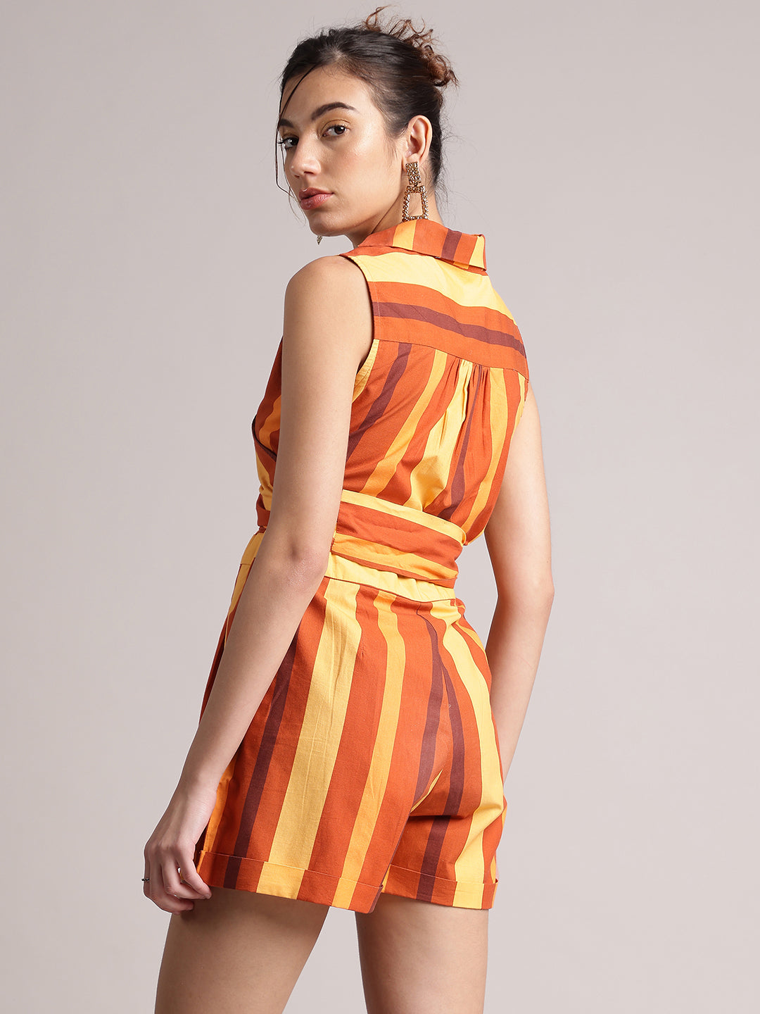 Zaccai Women's Rust Poplin Striped Jumpsuit - Swadesiicart