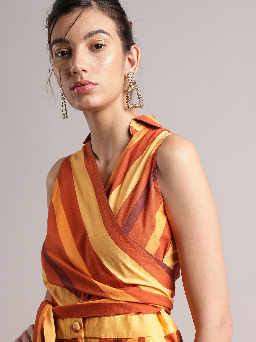 Zaccai Women's Rust Poplin Striped Jumpsuit - Swadesiicart