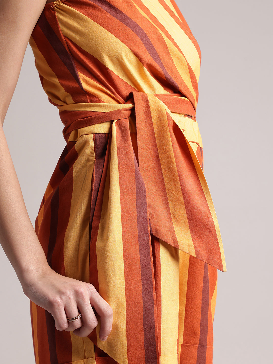 Zaccai Women's Rust Poplin Striped Jumpsuit - Swadesiicart