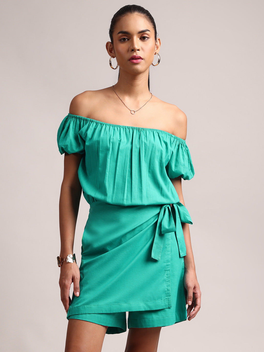 Zaccai Women's Aqua Cambric Solid Jumpsuit - Swadesiicart