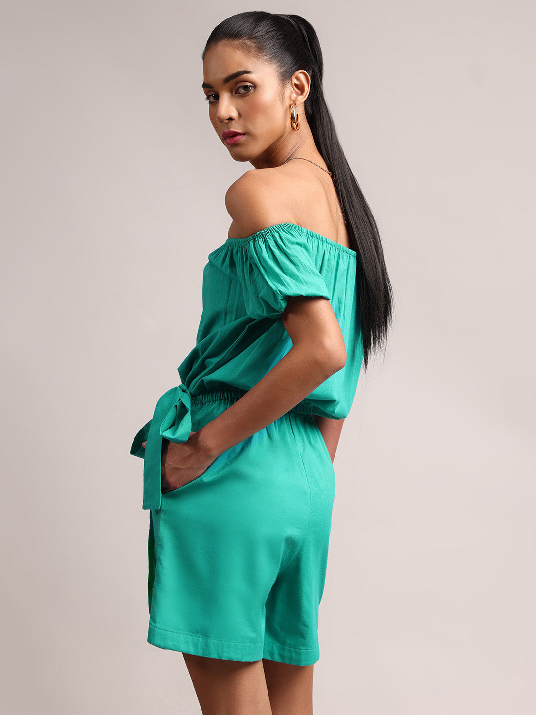 Zaccai Women's Aqua Cambric Solid Jumpsuit - Swadesiicart
