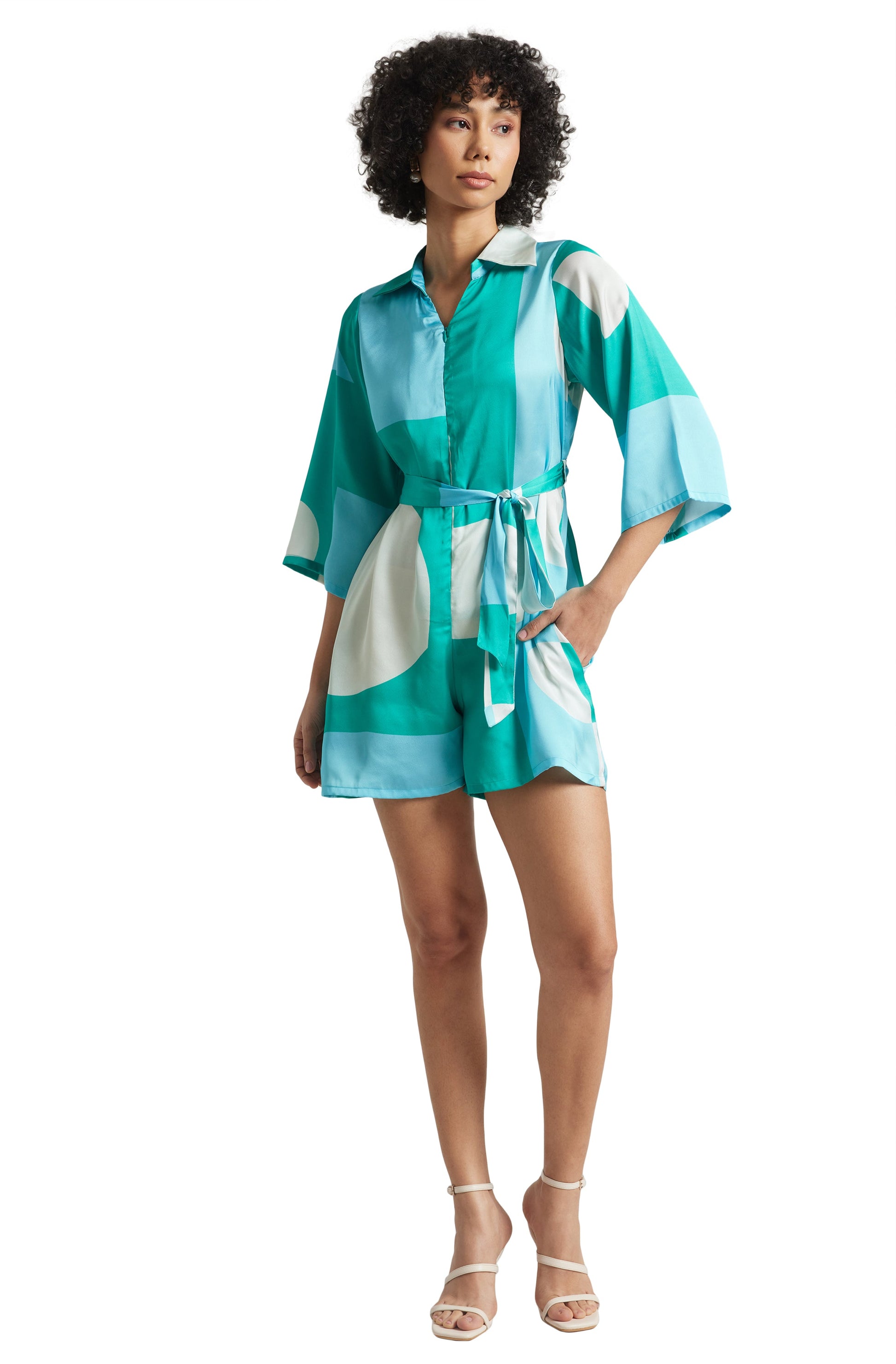 Zaccai Women's Mint Satin Colourblocked Jumpsuit - Swadesiicart