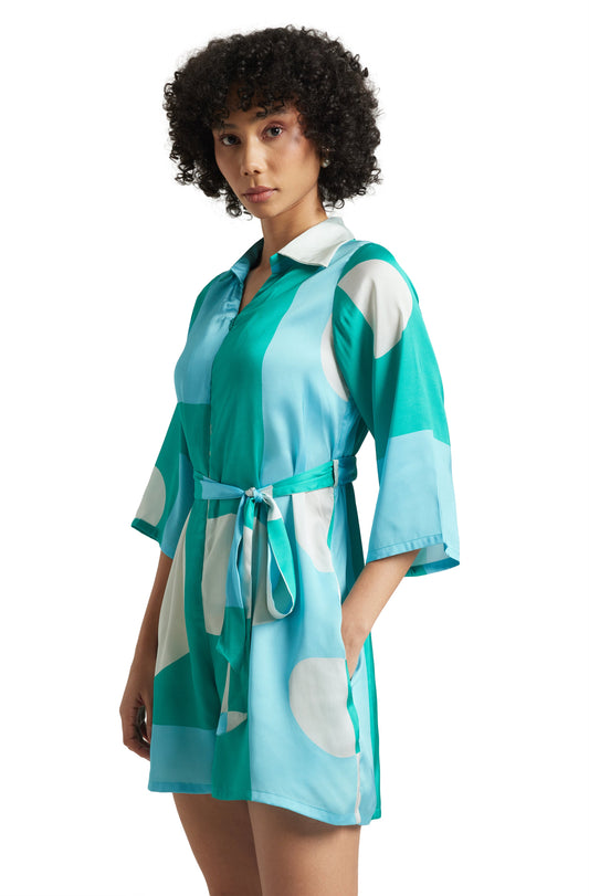 Zaccai Women's Mint Satin Colourblocked Jumpsuit - Swadesiicart