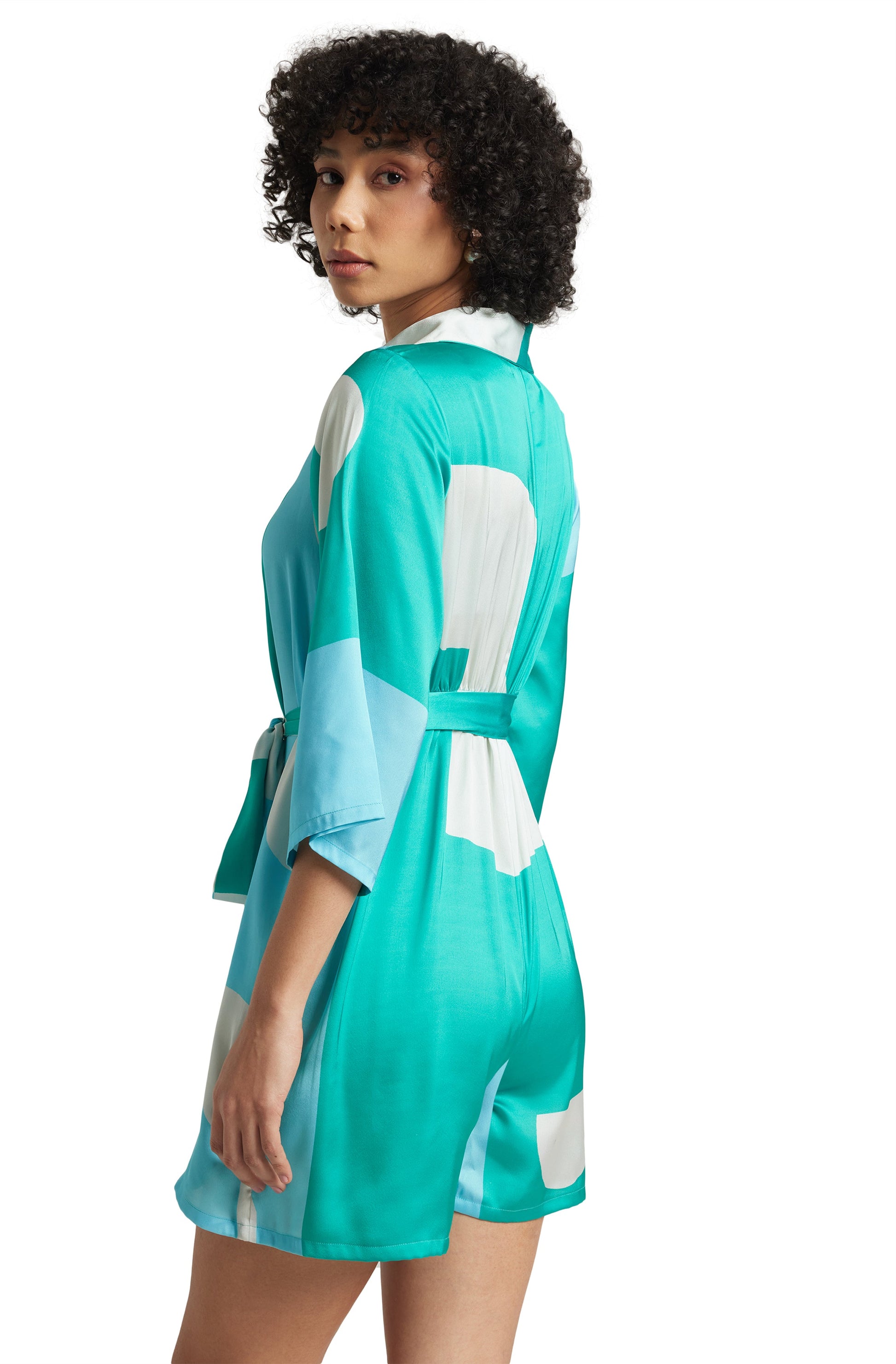 Zaccai Women's Mint Satin Colourblocked Jumpsuit - Swadesiicart