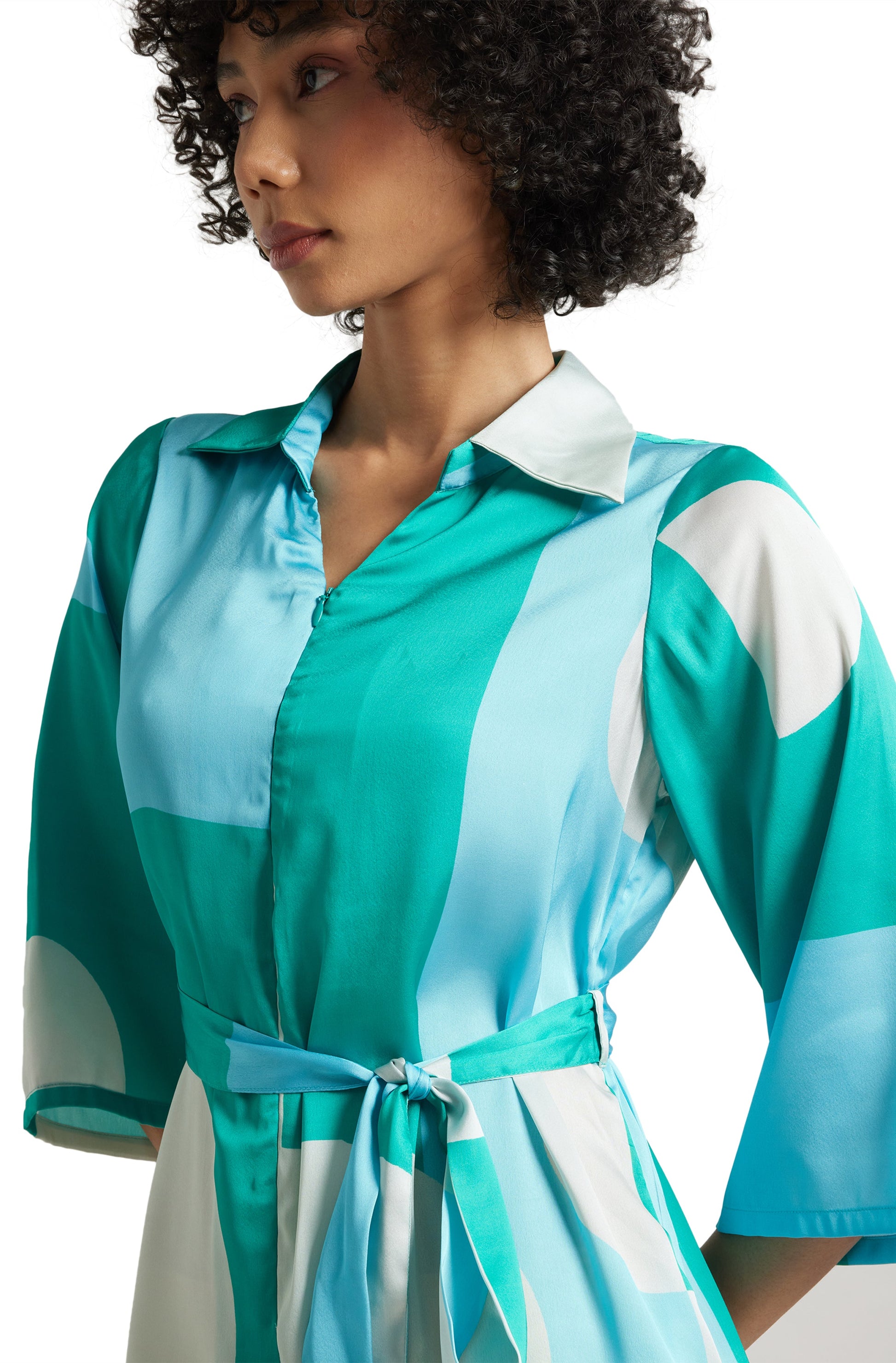 Zaccai Women's Mint Satin Colourblocked Jumpsuit - Swadesiicart