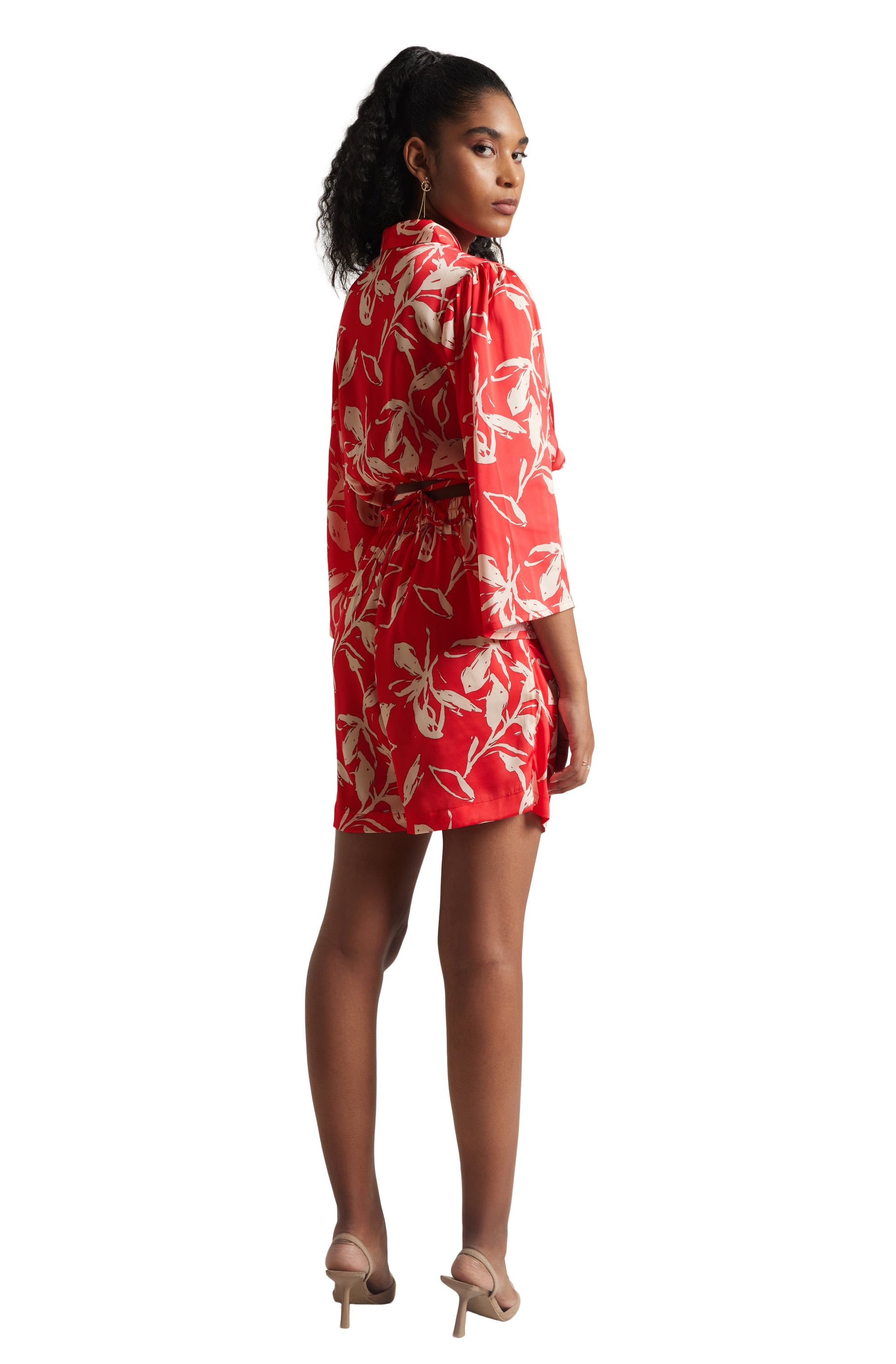 Zaccai Women's Red Satin Abstract Co-ord Set - Swadesiicart