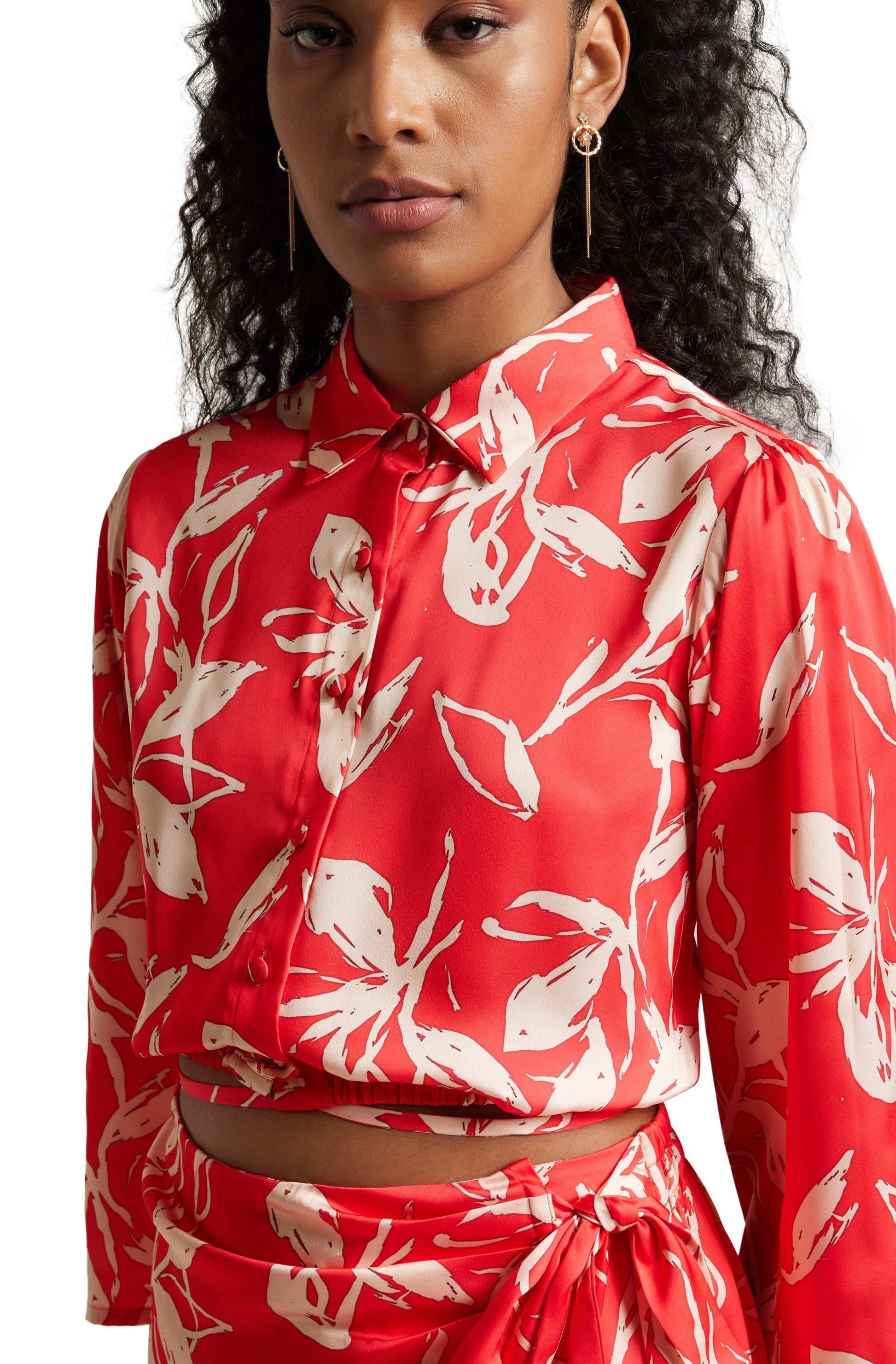 Zaccai Women's Red Satin Abstract Co-ord Set - Swadesiicart