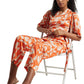 Zaccai Women's Orange Satin Abstract Co-ord Set - Swadesiicart