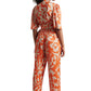 Zaccai Women's Orange Satin Abstract Co-ord Set - Swadesiicart