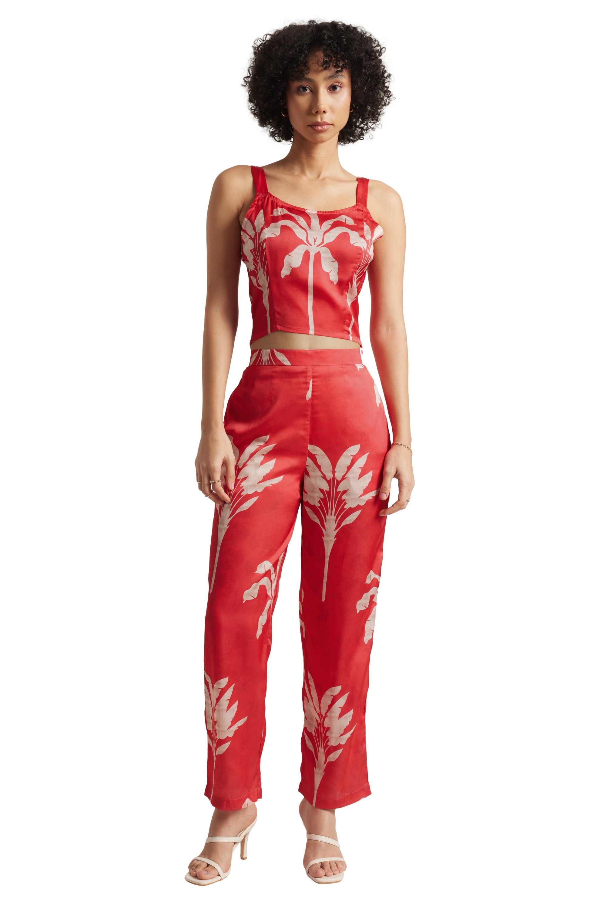 Zaccai Women's Red Satin Printed Co-ord Set - Swadesiicart