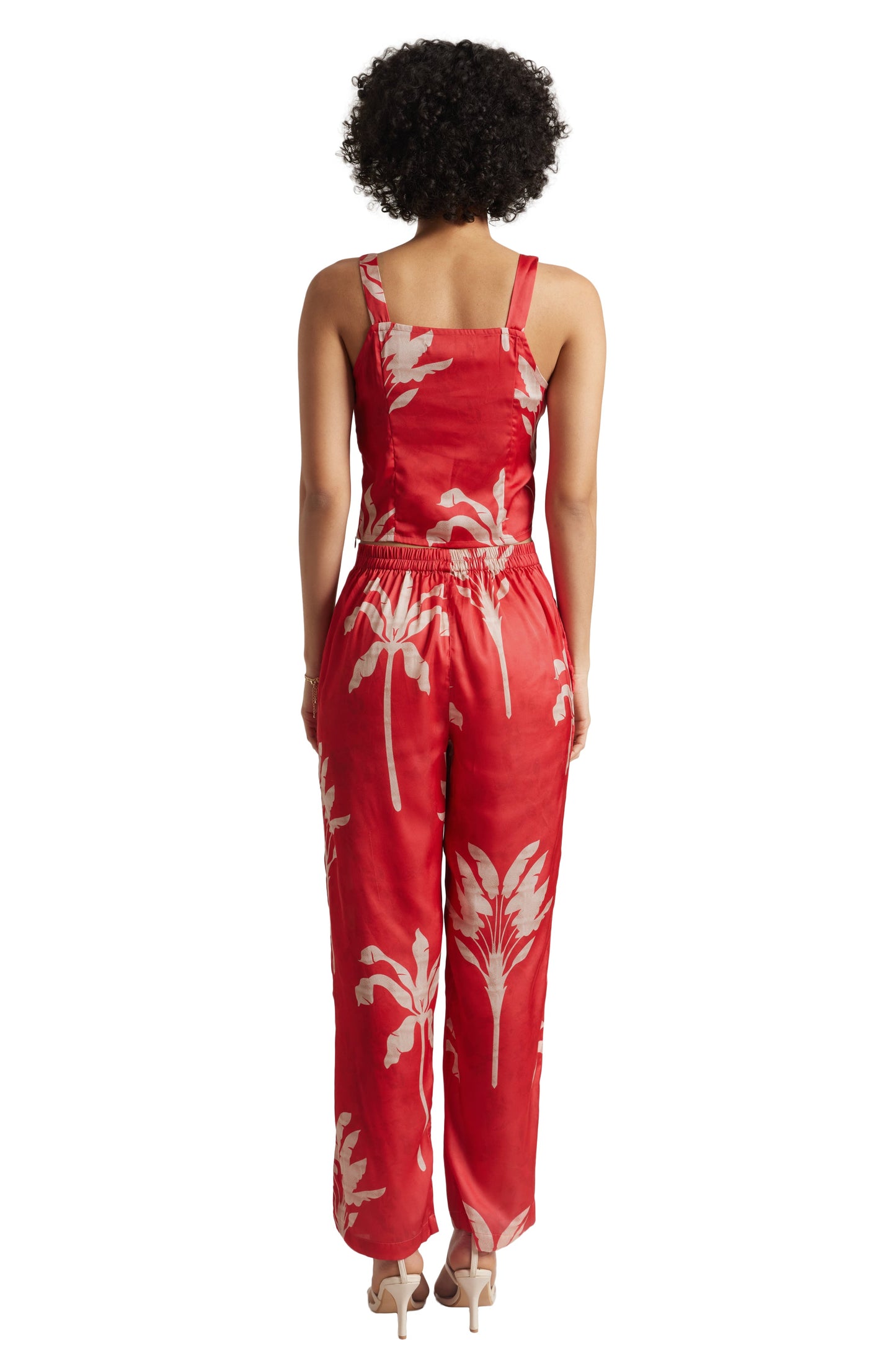 Zaccai Women's Red Satin Printed Co-ord Set - Swadesiicart