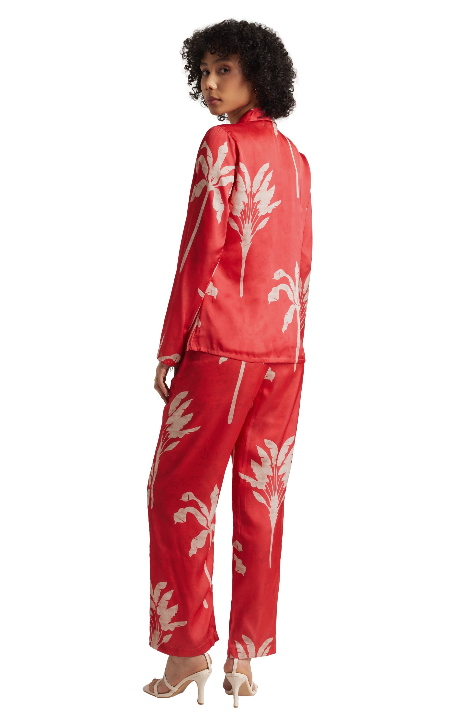 Zaccai Women's Red Satin Printed Co-ord Set - Swadesiicart