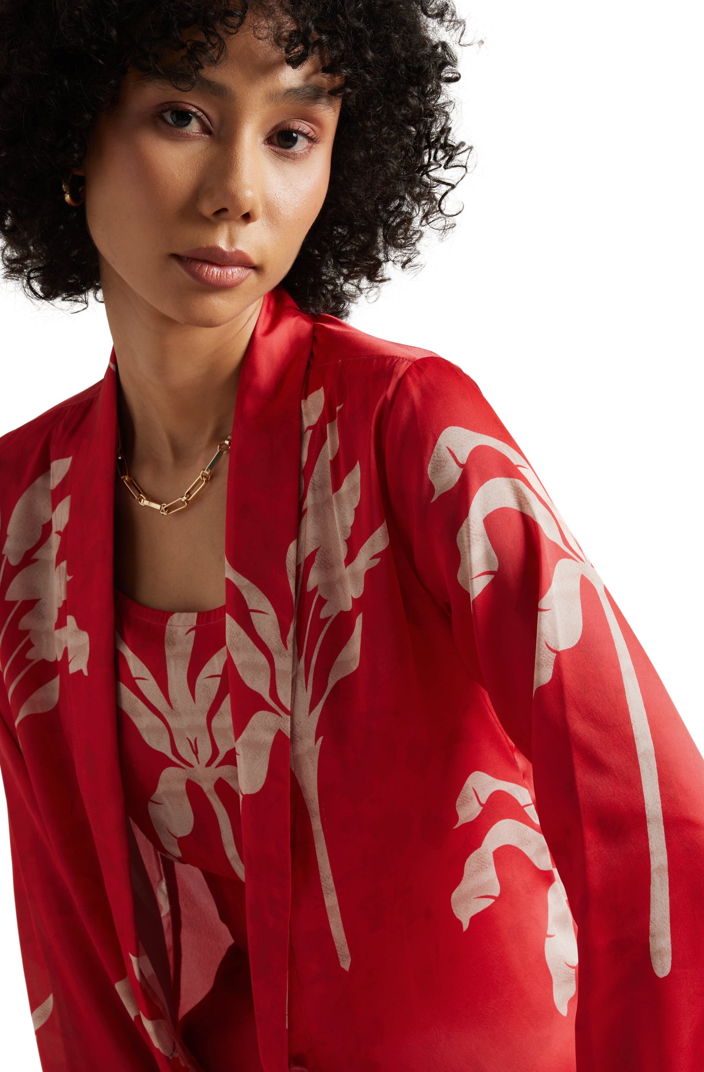 Zaccai Women's Red Satin Printed Co-ord Set - Swadesiicart
