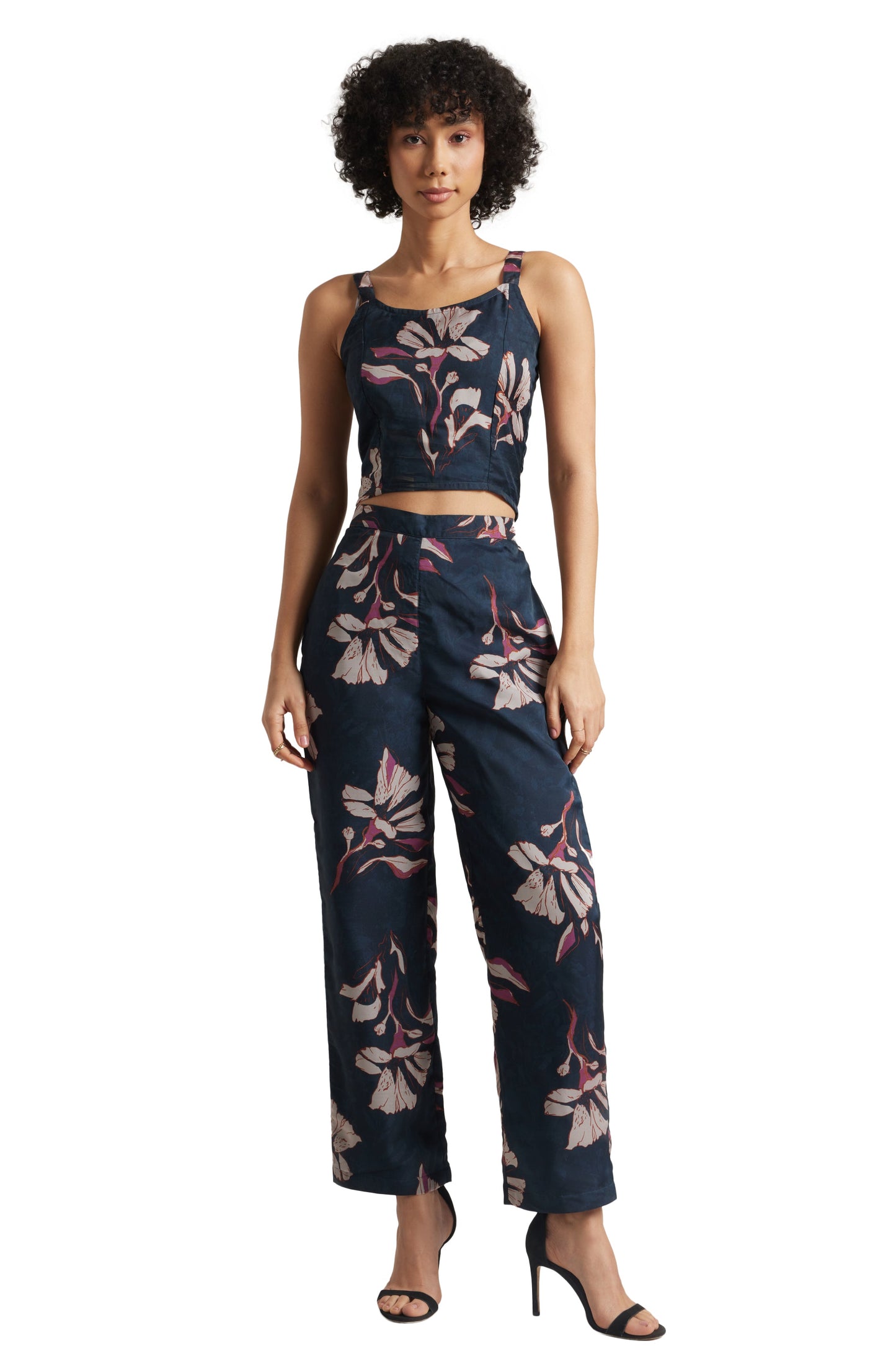 Zaccai Women's Navy Organza Floral Co-ord Set - Swadesiicart