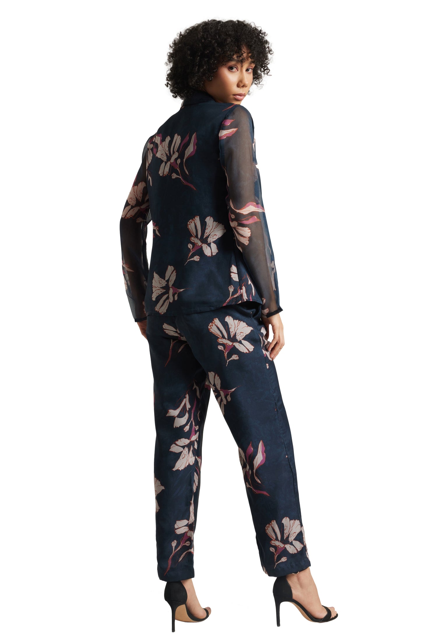 Zaccai Women's Navy Organza Floral Co-ord Set - Swadesiicart